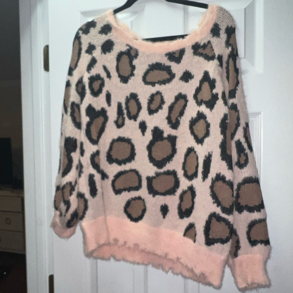 Fuzzy Pink Cheetah Sweater